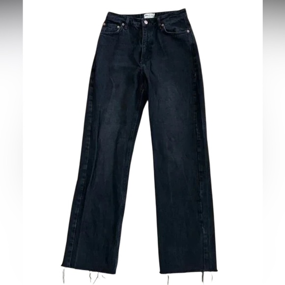 NA-KD Black straight leg high rise raw hem Jeans, size 34 - Picture 1 of 8